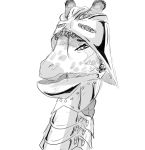  armor clothing dreamy_pride female giraffe giraffid goth hair looking_at_viewer mammal sallet smile smug 