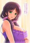  babydoll blush breasts cleavage green_eyes indoors large_breasts long_hair looking_at_viewer love_live! love_live!_school_idol_project low_twintails purple_hair shinki_(shinki59) smile solo toujou_nozomi twintails underwear underwear_only upper_body very_long_hair 
