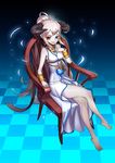  blonde_hair blue_eyes blush breasts chair cleavage crossed_legs dungeon_and_fighter full_body heterochromia highres horns kim_jin_sung large_breasts long_hair looking_at_viewer mage_(dungeon_and_fighter) parted_lips plantar_flexion red_eyes short_hair sitting smile solo white_skin 