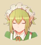  1girl apron dungeon_ni_deai_wo_motomeru_no_wa_machigatteiru_darou_ka elf eyes_closed green_hair maid_headdress pointy_ears ribbon ryu_lion 