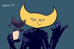  black_gloves blue_background coffee_mug cup gloves hylics male_focus mug rariatto_(ganguri) simple_background smile wayne_(hylics) 