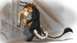  16:9 2013 4_toes 5_fingers against_wall anthro anthro_on_anthro athletic big_claws black_fur charr chrys&oacute;s claws digital_media_(artwork) digitigrade duo erection eyes_closed feline female flat_chested fur guild_wars hair hi_res horn jackrow kelushan leg_grab male male/female male_penetrating mammal nude penetration penis pussy raised_leg red_hair sex spread_legs spreading stand_and_carry_position standing tail_tuft toe_claws toes tuft vaginal vaginal_penetration video_games 