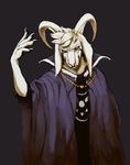  2015 absurd_res anthro asriel_dreemurr black_background black_sclera boss_monster caprine chydraws claws clothed clothing demon digital_media_(artwork) front_view fur goat hair hi_res horn jewelry long_ears looking_at_viewer male mammal necklace short_hair simple_background solo standing undertale video_games white_eyes white_fur white_hair 