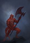  abs anthro argonian axe battle_axe biceps big_penis darkness eye_patch eyewear horn invalid_tag licking licking_lips male melee_weapon muscular pecs penis pose red_scales scales scalie simple_background skyrim solo standing the_elder_scrolls tongue tongue_out unknown_artist video_games weapon 