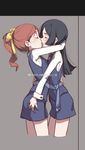  ass_grab barbara_parker black_hair blush brown_hair closed_eyes commentary_request couple cowboy_shot french_kiss hand_on_another's_hip hand_on_another's_neck hanna_england highres hug kiss little_witch_academia long_hair luna_nova_school_uniform multiple_girls mutual_hug ponytail qiongsheng school_uniform sweat watermark yuri 