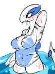  anthro avian bird blue_countershading blush bottomless breasts clothed clothing countershading embarrassed featureless_breasts female invalid_tag legendary_pok&eacute;mon lugia nintendo pok&eacute;mon shirt solo translucent video_games water wet wet_clothes wet_shirt white_body 