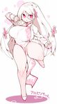  breasts china_dress chinese_clothes curvy dress fighting_stance large_breasts long_hair mato_tsuyoi original pelvic_curtain pink_eyes solo thick_thighs thighs translated white_hair wide_hips 
