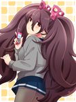  battle_girls_high_school blush brown_eyes brown_hair cellphone jacket long_hair tsubuzaki_anko twintails 