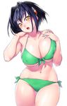  bikini black_hair blush breasts cleavage green_bikini hair_intakes hair_ornament highres katia_grineal large_breasts onsoku_maru open_mouth short_hair solo super_robot_wars super_robot_wars_judgement swimsuit yellow_eyes 