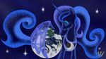  2016 blue_hair equine feathered_wings feathers female feral friendship_is_magic hair horn jewelry mammal my_little_pony necklace planet princess_luna_(mlp) solo space spread_wings star virenth winged_unicorn wings 