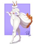  2019 anthro areola black_nose breasts canid canine chest_tuft female fox hotel_transylvania kitsune_(hotel_transylvania) mammal multi_tail nipples nude pussy redmoon83 solo standing tuft wide_hips 