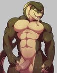  2017 abs anthro balls biceps cobra fangs forked_tongue knuxlight male muscular muscular_male nude pecs penis reptile scalie snake solo teeth tongue tongue_out wet 