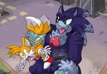  anthro balls canine duo fox humanoid_penis imminent_rape male male/male mammal miles_prower omegazuel penis sonic_(series) sonic_the_werehog werehog 