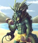  2019 abs anthro black_nose day detailed_background digital_media_(artwork) dragon eastern_dragon green_eyes male outside p-v-s sky solo standing 