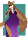  anthro canine clothed clothing eyewear female glasses hiddenwolf mammal microphone pregnant smile solo wide_hips 