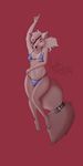  4_toes acethebigbadwolf artie bikini canine clothing digital_media_(artwork) flat_chested hi_res jewelry looking_at_viewer lying mammal piercing swimsuit tied_tail toes 
