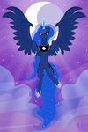 2016 blue_feathers blue_hair cloud crown equine feathered_wings feathers female feral flying friendship_is_magic hair horn jewelry mammal moon my_little_pony necklace night outside princess_luna_(mlp) sky solo spread_wings star unicorn_horn virenth winged_unicorn wings 