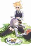  bad_id bad_pixiv_id blonde_hair grass hair_over_one_eye hairband henpei_saboten little_witch_academia long_hair lotte_jansson luna_nova_school_uniform lying lying_on_person multiple_girls on_ground open_mouth orange_hair pale_skin picnic purple_hair reading red_eyes resting school_uniform short_hair simple_background sucy_manbavaran yuri 