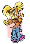  anthro bandicoot black_nose blonde_hair blush clothing coco_bandicoot crash_bandicoot crash_bandicoot_(series) eyelashes female footwear green_eyes hair mammal marsupial panties phone ponytail selfie selife shoes sibling sister tagme therollingwestern underwear video_games 