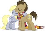  blonde_hair clothed clothing cutie_mark derpy_hooves_(mlp) doctor_whooves_(mlp) earth_pony equine feathered_wings feathers female feral friendship_is_magic fur hair horse male mammal my_little_pony pegasus pony scarf smile tralomine_(artist) wings 