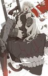  aircraft_carrier_hime armor armored_boots black_dress black_sailor_collar boots dress enemy_aircraft_(kantai_collection) gauntlets kantai_collection long_hair ninimo_nimo one_side_up open_mouth red_eyes sailor_collar shinkaisei-kan solo thumbs_down torn_clothes torn_dress very_long_hair white_hair 