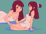  alternate_hairstyle arm_support bare_legs barefoot bokujoukun breasts chemise cleavage folded_leg hair_down hair_ornament half-closed_eyes half_updo kagari_atsuko little_witch_academia long_hair lying medium_breasts multiple_views one_side_up parted_lips pink_eyes profile red_hair simple_background sitting sketch strap_slip underwear underwear_only wariza 