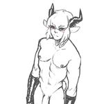  2016 absurd_res animal_humanoid blush caprine clothing digital_media_(artwork) flaccid gloves goat_humanoid hair hi_res horn humanoid humanoid_penis looking_at_viewer male mammal monochrome nipple_piercing nipples nox_(artist) penis piercing simple_background sketch solo standing white_background 