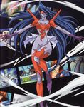  00s 1girl breasts covered_eyes curvy cyber_blader duel_monster female large_breasts long_hair looking_at_viewer official_art scan shiny_skin skirt very_long_hair wind yu-gi-oh! yuu-gi-ou_gx 