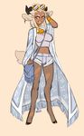  2015 absurd_res anthro caprine clothed clothing cloven_hooves digital_media_(artwork) eyewear female glasses goat hi_res hooves horn humanoid_face jewelry mammal navel nox_(artist) orange_eyes simple_background sketch smile solo standing 