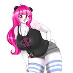  bear clothing colored_nails comaofsouls hair legwear mammal panda pink_hair red_eyes shorts slightly_chubby sweat 