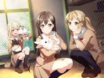  3girls bang_dream! black_hair blush green_eyes hanazono_tae long_hair multiple_girls rabbit seifuku smile 