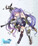 ace_virgin black_footwear black_legwear blue_eyes blush boots character_request full_body jiang-ge knee_boots long_hair looking_at_viewer open_mouth purple_hair solo thighhighs torn_clothes torn_legwear twintails 