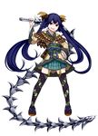  &gt;:) artist_request blue_hair full_body hand_on_hip holding holding_weapon inabayama_(oshiro_project) long_hair official_art orange_eyes oshiro_project oshiro_project_re skirt smile solo thighhighs transparent_background tsurime twintails v-shaped_eyebrows very_long_hair weapon whip_sword 