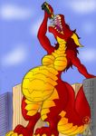  abdominal_bulge belly big_belly bus danilo_correa digitigrade dragon feet female horn macro nude open_mouth swollen vore 