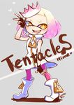  &lt;3 2017 beauty_mark blush boots cephalopod clothing crown dress english_text fangs female fingerless_gloves footwear gloves humanoid inkling japanese_text mariko_0913 marine mask nintendo not_furry open_mouth pearl_(splatoon) pose solo splatoon squid tentacle_hair tentacles text video_games yellow_eyes 
