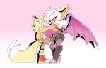  2_tails bat big_breasts bigdad blush breasts canine clothed clothing eyeshadow female fox fully_clothed gloves hair hair_over_eye high_heeled_boots lipstick makeup male mammal miles_prower multi_tail rouge_the_bat shirt sonic_(series) tank_top wings 