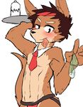  anthro blush brown_fur brown_hair canine condom condom_in_mouth cub dog filled_condom fur hair male mammal manadezimon necktie simple_background standing sweat tan_fur teenager young 