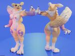 2026 3_toes 3d_(artwork) 4:3 4_fingers anthro bandai_namco black_sclera blender_(artwork) blue_background blue_eyes breasts butt canid canine claws clothing digimon digimon_(species) digital_media_(artwork) double_tomoe feet female fingers fox fur gloves handwear heartlessangel3d hi_res mammal mostly_nude multiple_angles nipples open_mouth pawpads raised_tail renamon simple_background solo tail teeth toe_claws toes tomoe_(symbol) white_body white_fur yellow_body yellow_fur yin_yang