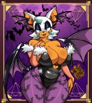 alternate_version_at_source anthro bat bedroom_eyes big_breasts breasts capcom cleavage clothed clothing cosplay darkstalkers demon female hand_on_leg hand_on_thigh hi_res huge_breasts looking_at_viewer mammal morrigan_aensland narrowed_eyes rouge_the_bat seductive sega solo sonic_the_hedgehog_(series) thick_thighs tight_clothing wide_hips zoraphic_19