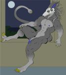 3_toes 4_eyes 5_fingers abs alien anthro biceps blue_glans blue_inner_ear blue_nipples butt claws deltoids digitigrade earthward_bound feet fingers flaccid forehead_eye genitals glans glowing glowing_eyes green_eyes grey_body grey_skin hamstrings head_tendrils hi_res landscape_background long_snout lounging male moon multi_eye multicolored_body muscular muscular_anthro muscular_arms muscular_calves muscular_legs muscular_male muscular_thighs nadrakian neck_muscles night nipples pecs penis pointy_ears quadriceps raised_leg simple_background sitting_on_window_sill smooth_skin snout solo spread_legs spreading tail tail_hand toes two_tone_body unusual_anatomy unusual_glans unusual_tail voka watermark white_face window_sill yellow_claws