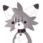 1:1 :3 ambiguous_gender anthro blush canid canine cheek_tuft chest_tuft collar facial_tuft fox fur head_tuft headshot_portrait inner_ear_fluff mammal monochrome open_mouth open_smile plentyofsoup portrait pupils slit_pupils smile solo strawberry_milkshake_(plentyofsoup) triangle_nose tuft white_pupils