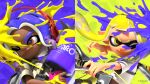 16:9 2025 3d_(artwork) 5_fingers action_pose aquatic bangs biped blonde_eyebrows blonde_hair blue_eyebrows blue_hair bow_(weapon) brown_body brown_skin cephalopod closed_frown closed_smile clothed clothed_female clothed_humanoid clothing colored copyright_name digital_media_(artwork) duo english_description eyebrows female female_humanoid fingers frown furrowed_eyebrows grey_spots hair hi_res holding_bow_(weapon) holding_object holding_ranged_weapon holding_weapon humanoid ink inkling inkling_girl light lighting long_hair medium_hair mollusk mouth_closed multicolored_hair multiple_images nintendo octarian octoling octoling_girl official_art one_eye_closed pose pseudo_hair ranged_weapon red_eyes shaded shirt simple_background smile splatoon spots tan_body tan_skin tentacle_hair tentacles text topwear unknown_artist wallpaper weapon white_clothing white_hair white_sclera white_shirt white_topwear widescreen yellow_eyes