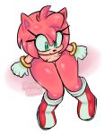 amy_rose anthro bellestraw44 boots bracelet clothing eulipotyphlan eyelashes female footwear fur gloves green_eyes handwear hedgehog hi_res jewelry mammal mostly_nude_female navel pink_body pink_fur sega shoes smile solo sonic_the_hedgehog_(series) thick_thighs watermark