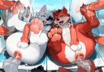 2026 after_kiss animal_genitalia animal_penis anthro anus athletic athletic_anthro athletic_male balls biped blue_eyes bodily_fluids canid canine canine_genitalia canine_penis chair cheek_markings cheek_tuft chest_tuft countershading cum cum_dumpster cum_on_face cum_on_feet cum_on_own_face cum_on_self cum_on_tail cum_on_tongue cumshot day digital_drawing_(artwork) digital_media_(artwork) dr.kiyo duo duo_focus ear_piercing ejaculation facial_markings facial_tuft feet front_view fur fur_tuft furniture gangbang gaping gaping_anus genital_fluids genitals gesture green_eyes group group_sex hair hair_over_eye half-closed_eyes hand_gesture head_markings head_tuft hi_res hindpaw kiyo_(dr.kiyo) knot knotted_penis lying lying_on_chair male male_anthro male_on_anthro mammal markings monotone_body monotone_fur multicolored_body multicolored_fur narrowed_eyes nude nude_anthro nude_male on_back one_eye_closed open_mouth outside pawpads paws penis piercing pink_pawpads pink_penis plantigrade red_body red_fur saliva saliva_string sex shaded soft_shading surrounded_by_penises tail tongue tuft two_tone_body two_tone_fur v_sign white_body white_countershading white_fur wolfyportal