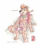 accessory animal_genitalia animal_penis anthro arf balls canid canine canine_genitalia canine_penis clothing dreamworks dreamworks_forgotten_island erection fantasy fennec_(artist) forgotten_island genitals hair head_hair headband jewelry knot looking_at_viewer male mammal muscular muscular_male mythological_canine mythological_creature mythology necklace on_ground painting_(artwork) pawpads paws penis pointy_ears pose raww_(forgotten_island) raww_dog sitting sitting_on_ground solo spiky_hair tail text tongue tongue_out topwear traditional_media_(artwork) vest wahboosh watercolor_(artwork) werecanid werecanine werecreature weredog werewolf