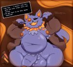 animate_inanimate anthro armpit_hair balls big_balls big_penis body_hair button_(fastener) button_eyes chest_hair clothing coat covering_nipples deltarune detailed_background digital_drawing_(artwork) digital_media_(artwork) domestic_cat english_text exposing felid feline felis first_person_view fluffy fluffy_tail genitals henrique_rick hi_res living_plushie lying male mammal moobs neck_tuft nipples on_back on_ground overweight overweight_anthro overweight_male penis plushie potion presenting presenting_belly presenting_body pubes purple_body seam_(deltarune) semi_clothed solo speech_bubble tail teasing text topwear tuft undertale_(series)