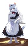 alternative_fashion anthro breasts closed_smile clothed clothing dipstick_tail domestic_cat felid feline felis female front_view full-length_portrait fully_clothed fur goth gothic_lolita hair heterochromia hi_res inner_ear_fluff j-fashion kemo_yuki lolita_(fashion) long_hair looking_at_viewer maid_apron maid_headdress maid_uniform mammal markings mouth_closed portrait simple_background small_breasts smile solo standing tail tail_markings tuft uniform white_background white_body white_fur white_hair