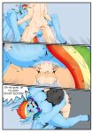 absurd_res anthro balls blue_body blush bodily_fluids border breasts butt comic cutie_mark dialogue digital_media_(artwork) duo english_text equid equine erection feathered_wings feathers female female_penetrated friendship_is_magic fur genital_fluids genitals hair hasbro hi_res horse human human_on_anthro interspecies male male/female male_penetrating male_penetrating_female mammal multicolored_hair my_little_pony mythological_creature mythological_equine mythology nude pegasus penetration penile penis pony rainbow_dash_(mlp) rainbow_hair sex sound_effects speech_bubble tail text vaginal vaginal_penetration vulva white_border wings zeroviks