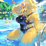 1:1 anthro bikini bird_dog blonde_hair breasts canid canine canis clothed clothing deer dinosaur domestic_dog drinking eyewear eyewear_on_head female fur goggles goggles_on_head golden_retriever hair hand_behind_head hat headgear headwear horn hunting_dog kemono looking_at_viewer mammal one-piece_swimsuit open_mouth open_smile palm_tree partially_submerged plant poolside prehistoric_species reptile retriever saurischian sauropod sauropodomorph scalie side_boob side_view sidemouth sitting smile snout solo solo_focus starting_block swimming swimming_cap swimming_goggles swimming_pool swimwear tree two-piece_swimsuit umbrella utsuki_maito yellow_body yellow_eyes yellow_fur