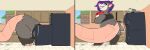 after_growth american_opossum anthro appliance bent_over big_tail body_size_growth bottomless clothed clothing comic destruction female fridge hi_res huge_tail inside kitchen kitchen_appliance knaveofclubs mammal marsupial partially_clothed red_eyes size_transformation solo syrup_(colossified) tail transformation